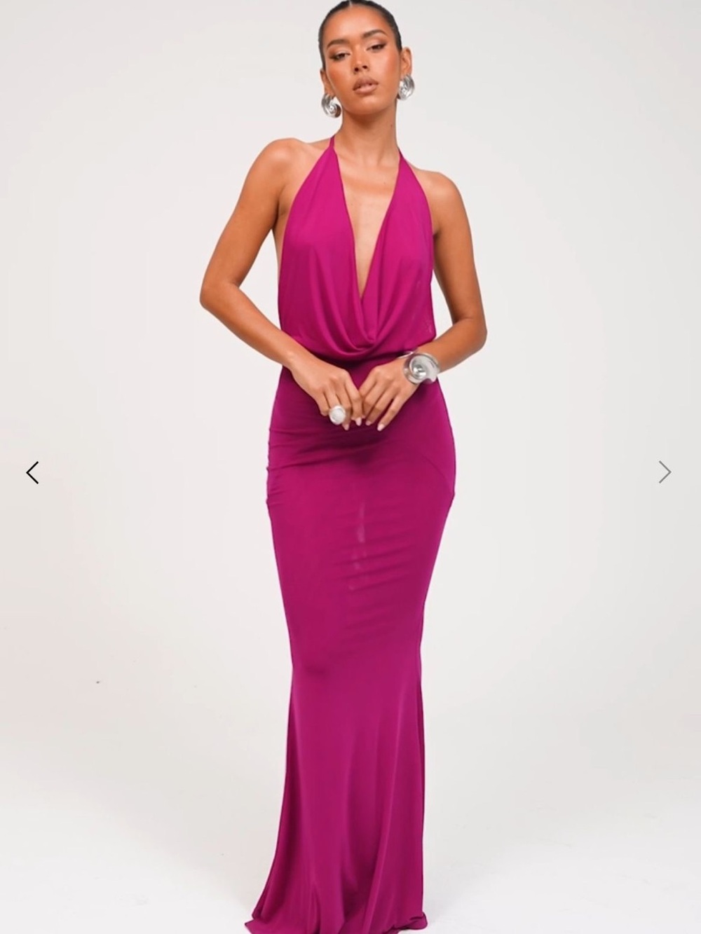 Murci Halter Deep-V Maxi Dress in Fuchsia